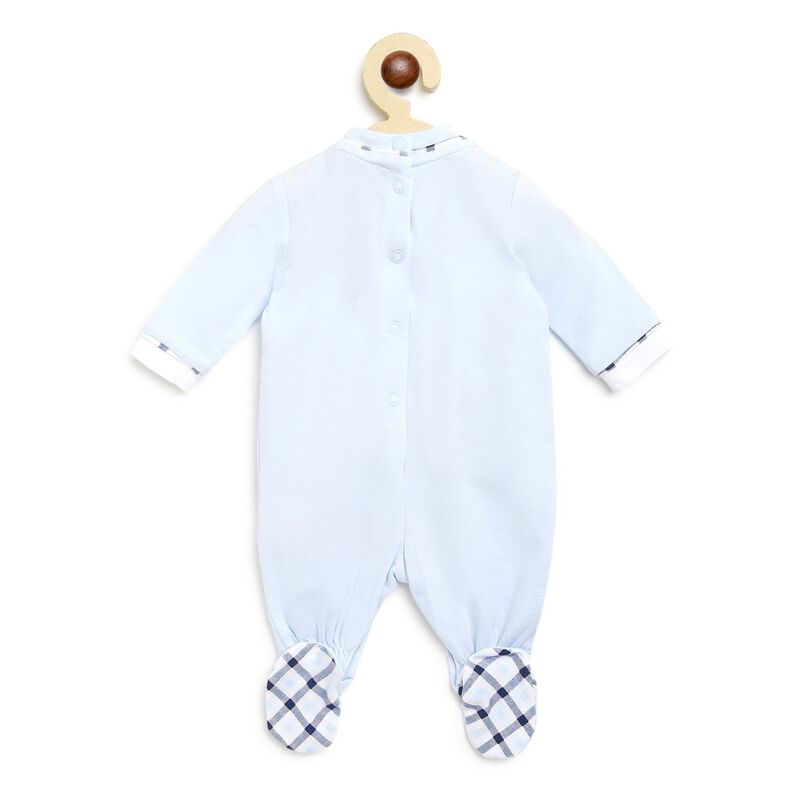 Boys Light Blue Printed Leg Opening Babysuit image number null